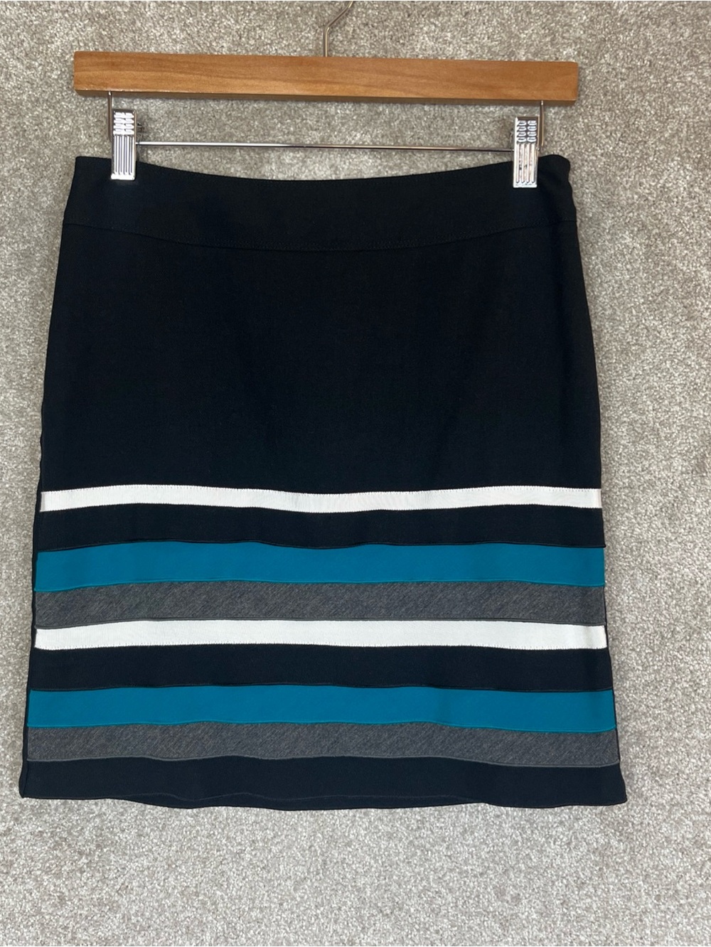 White House Black Market Skirt Womens 0 Black Blue Stripe Pencil Side Zip- 5293